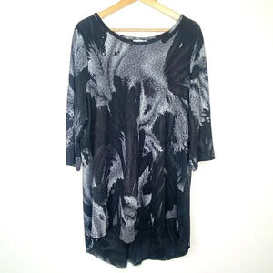 NWT Catherines 1X Black Gray Abstract High-Low Blouse 3/4 Sleeve Office Career